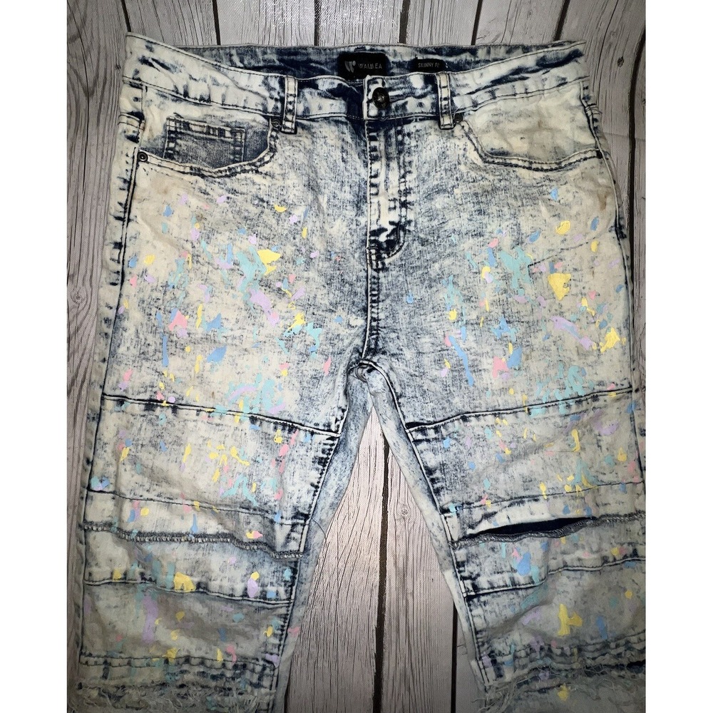 Waimea Skinny Jeans Men's 34 x 34 Light wash Denim Graffiti Art Pants Stains * - Picture 2 of 11